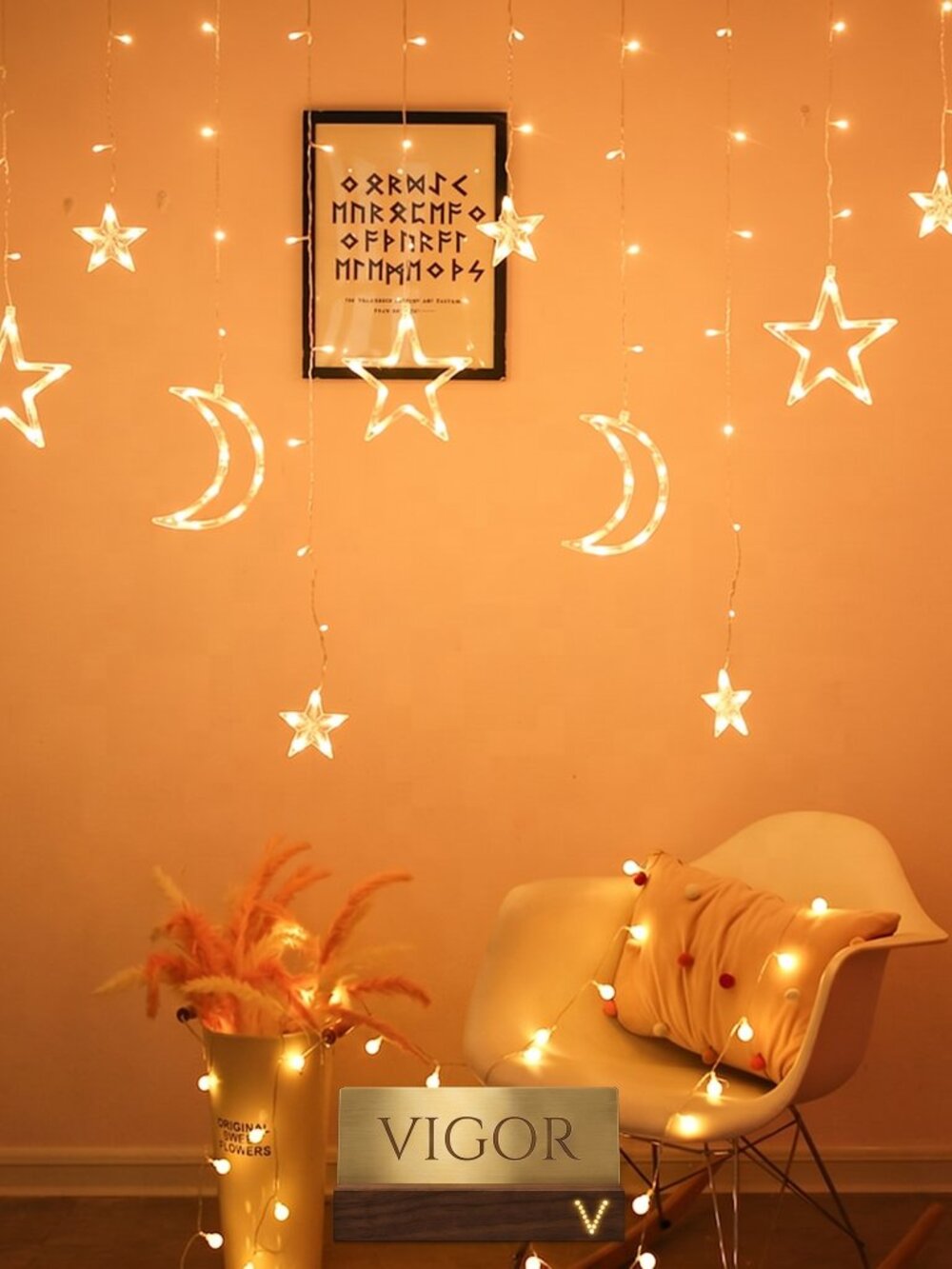 ✨ VIGOR Moon & Star LED Curtain Lights – Enchanting Fairy String Lights(1 Pack)